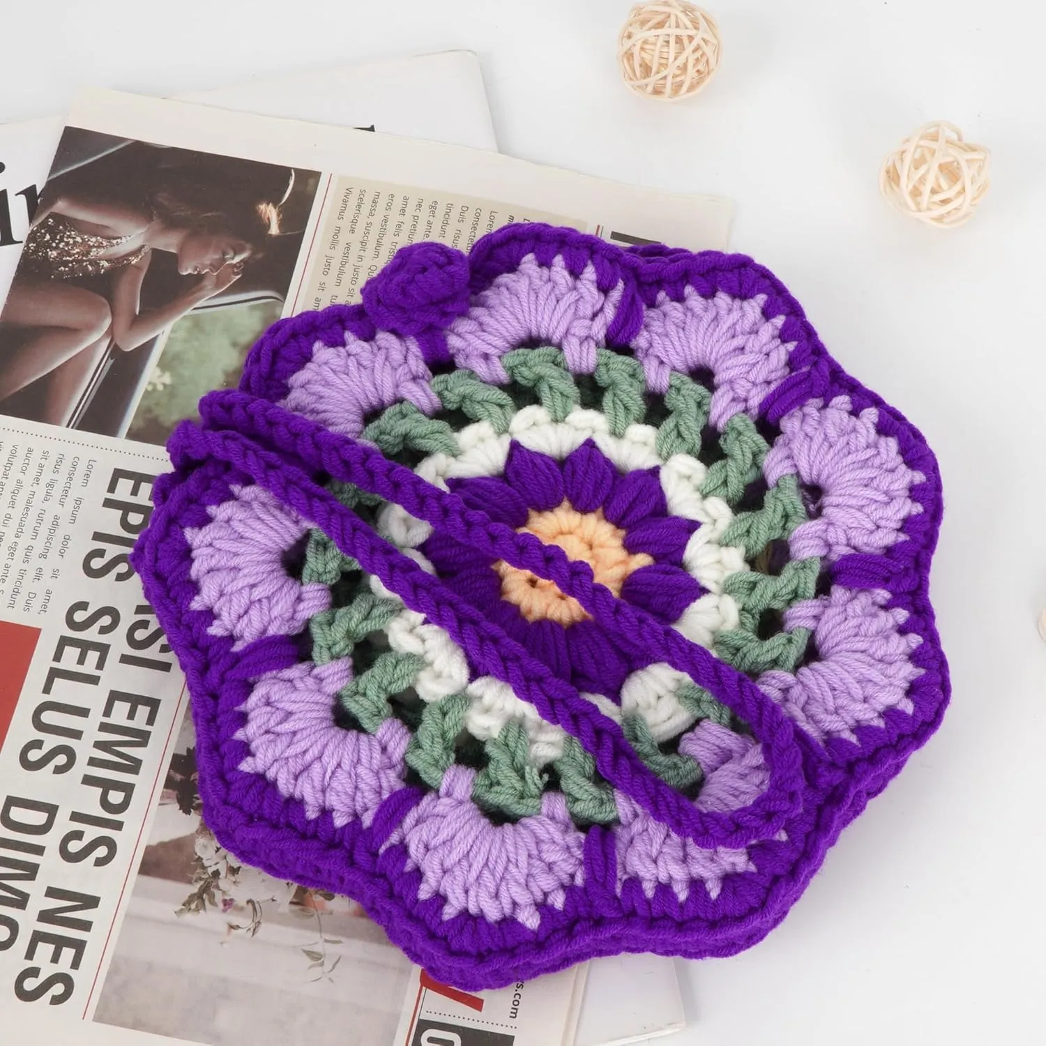 Women Girls Mini Flower Cotton Crochet Crossbody Shoulder Bag Handbag Purse