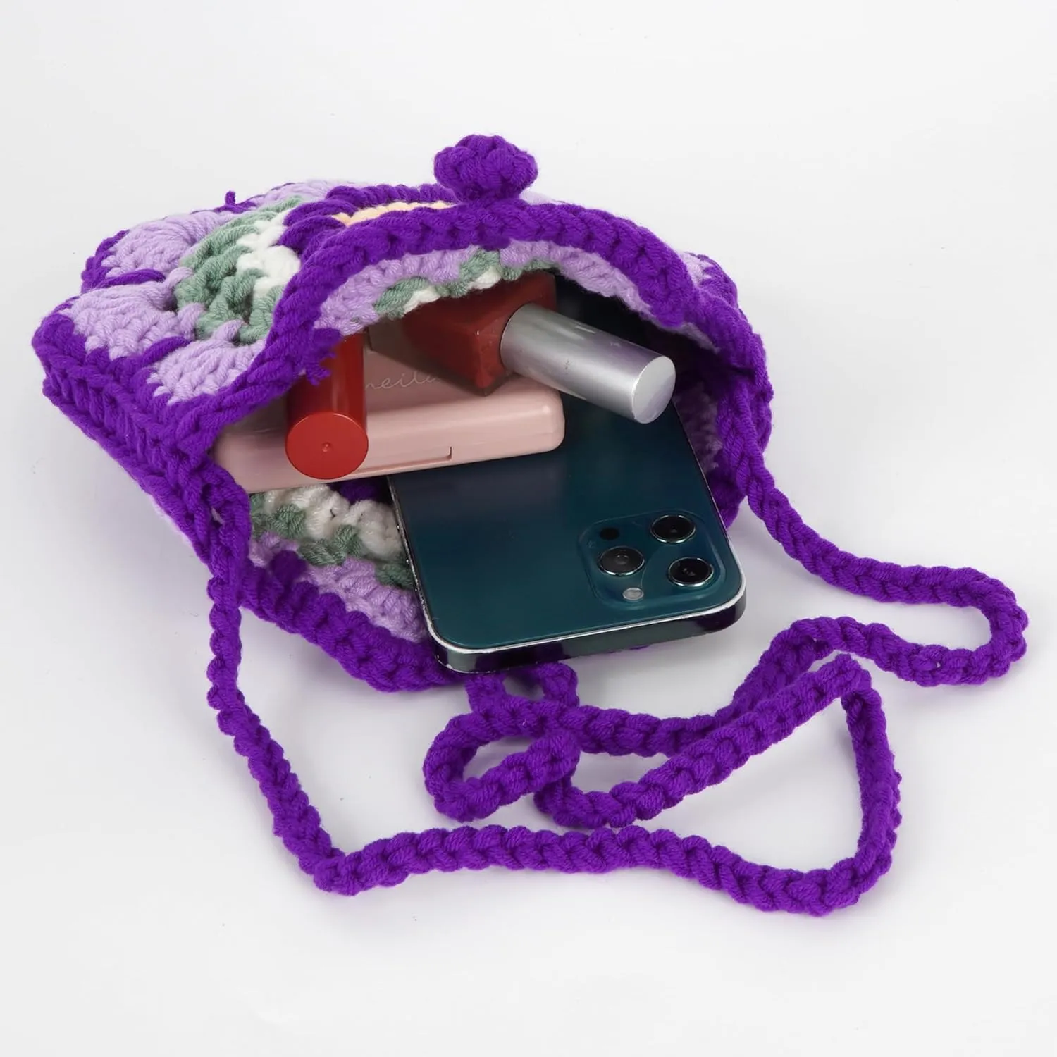 Women Girls Mini Flower Cotton Crochet Crossbody Shoulder Bag Handbag Purse