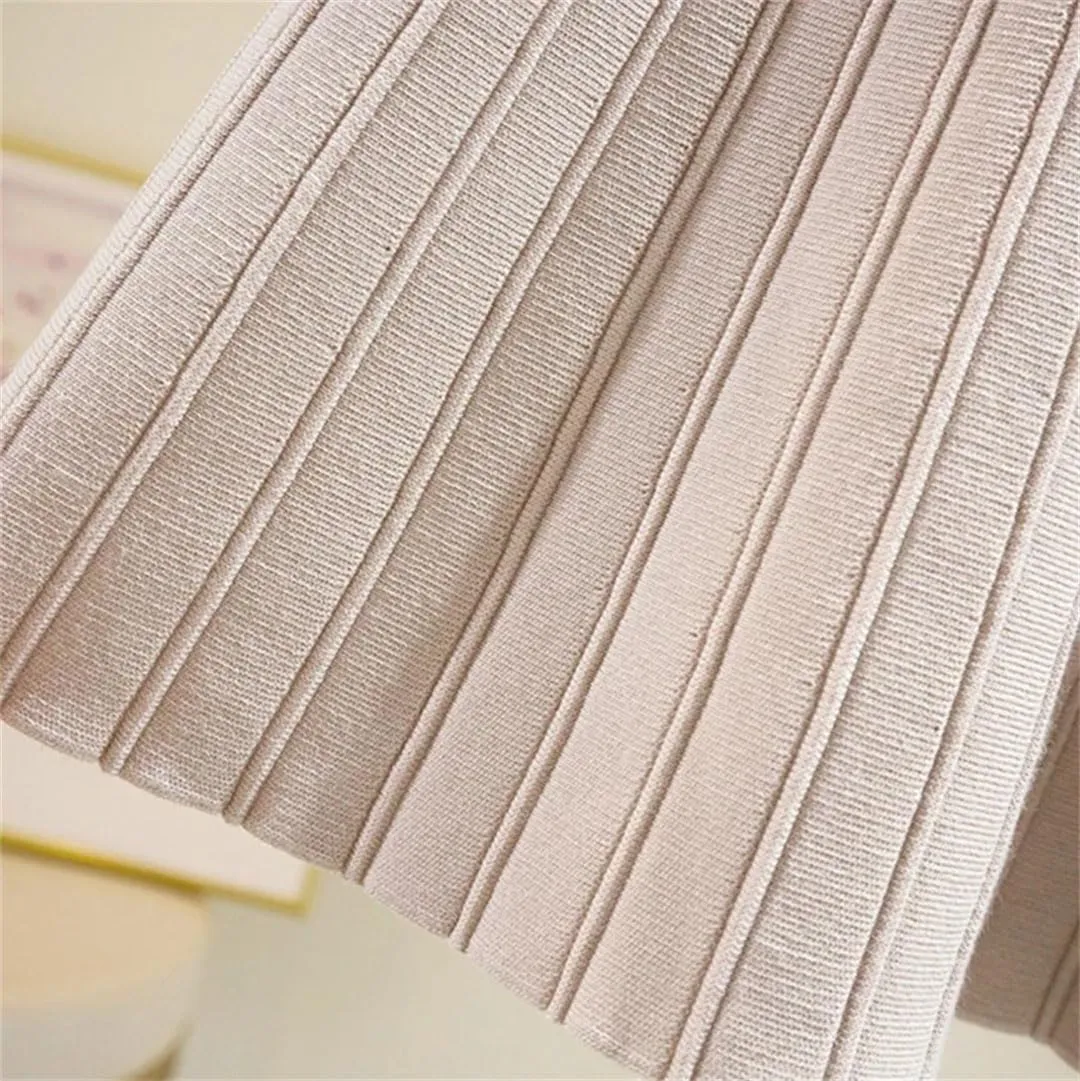 Women High Waist Sweater Pleated Skirt Vintage Knitted Mini Skirts Winter Solid A Line Skirts