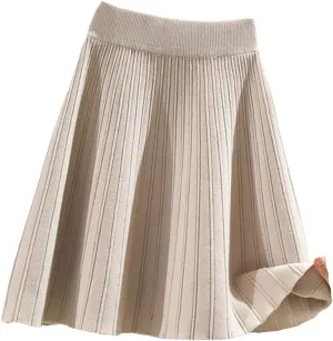 Women High Waist Sweater Pleated Skirt Vintage Knitted Mini Skirts Winter Solid A Line Skirts