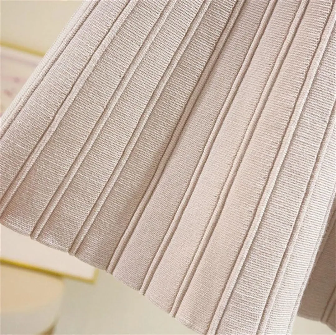 Women High Waist Sweater Pleated Skirt Vintage Knitted Mini Skirts Winter Solid A Line Skirts