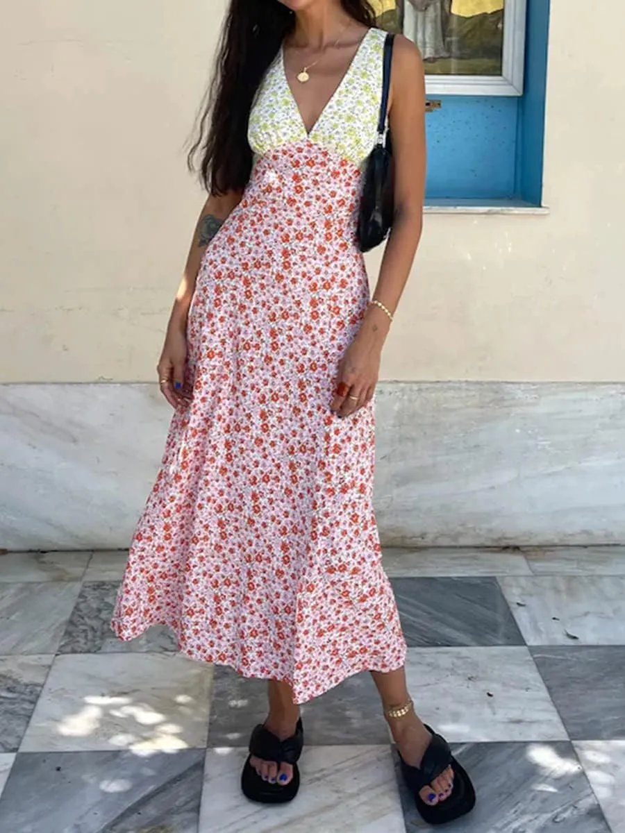 Women Lace Patchwork Maxi Dress Floral Backless Bodycon Long Dress Summer Bohemian Beach Holiday Dress