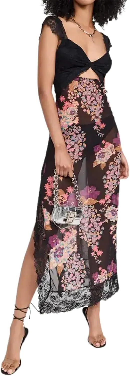 Women Lace Patchwork Maxi Dress Floral Backless Bodycon Long Dress Summer Bohemian Beach Holiday Dress