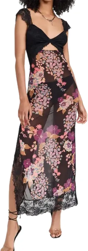 Women Lace Patchwork Maxi Dress Floral Backless Bodycon Long Dress Summer Bohemian Beach Holiday Dress