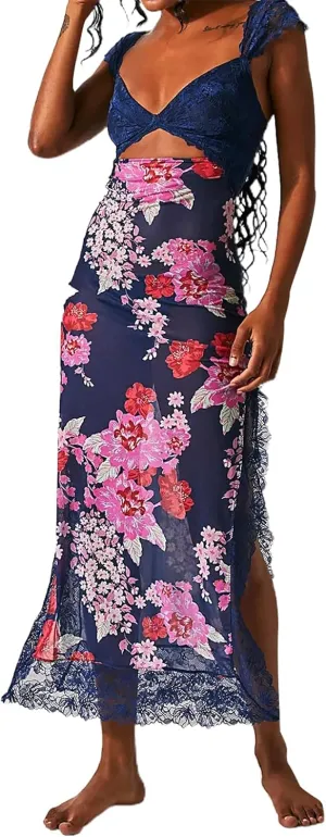 Women Lace Patchwork Maxi Dress Floral Backless Bodycon Long Dress Summer Bohemian Beach Holiday Dress
