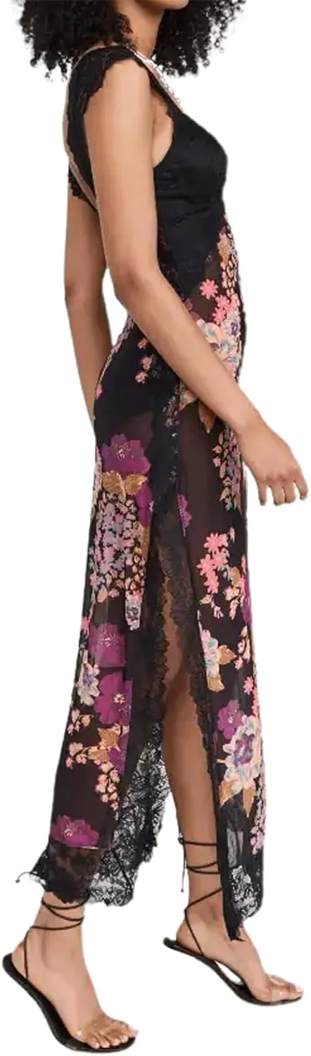 Women Lace Patchwork Maxi Dress Floral Backless Bodycon Long Dress Summer Bohemian Beach Holiday Dress