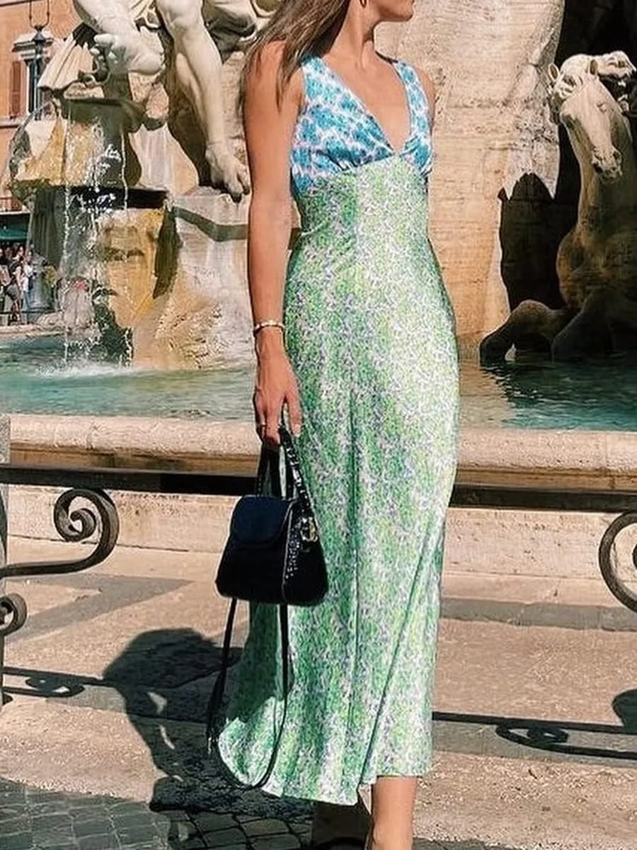 Women Lace Patchwork Maxi Dress Floral Backless Bodycon Long Dress Summer Bohemian Beach Holiday Dress