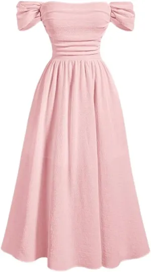 Women Midi Dresses White Off-Shoulder Ruffle & Cute Summer Dress