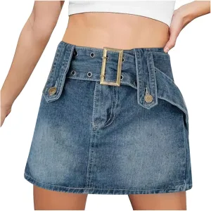 Women Mini Skirt Denim Skirt Short Skirt Bodycon Skorts Short Loose Fitting Casual High Waist Solid Color