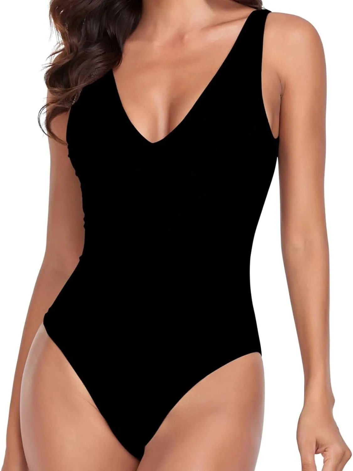 Women One Piece Swimsuit Padded Sexy V Neck Swim Suits Modest Tummy Control Monokinis Bathing Suits Backless Swimwear