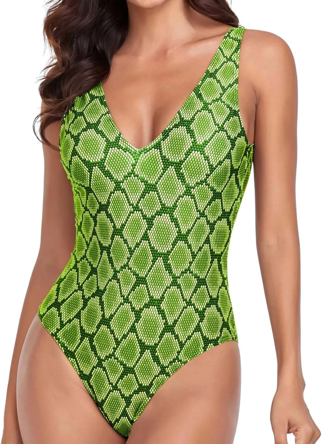 Women One Piece Swimsuit Padded Sexy V Neck Swim Suits Modest Tummy Control Monokinis Bathing Suits Backless Swimwear