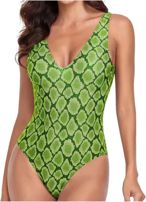 Women One Piece Swimsuit Padded Sexy V Neck Swim Suits Modest Tummy Control Monokinis Bathing Suits Backless Swimwear