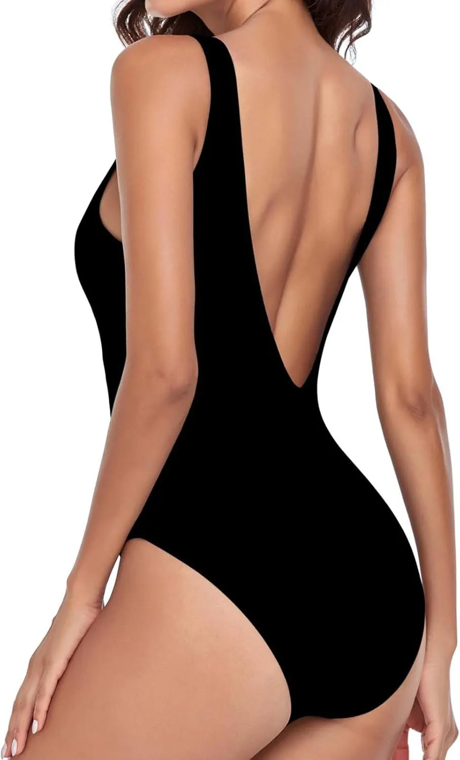 Women One Piece Swimsuit Padded Sexy V Neck Swim Suits Modest Tummy Control Monokinis Bathing Suits Backless Swimwear