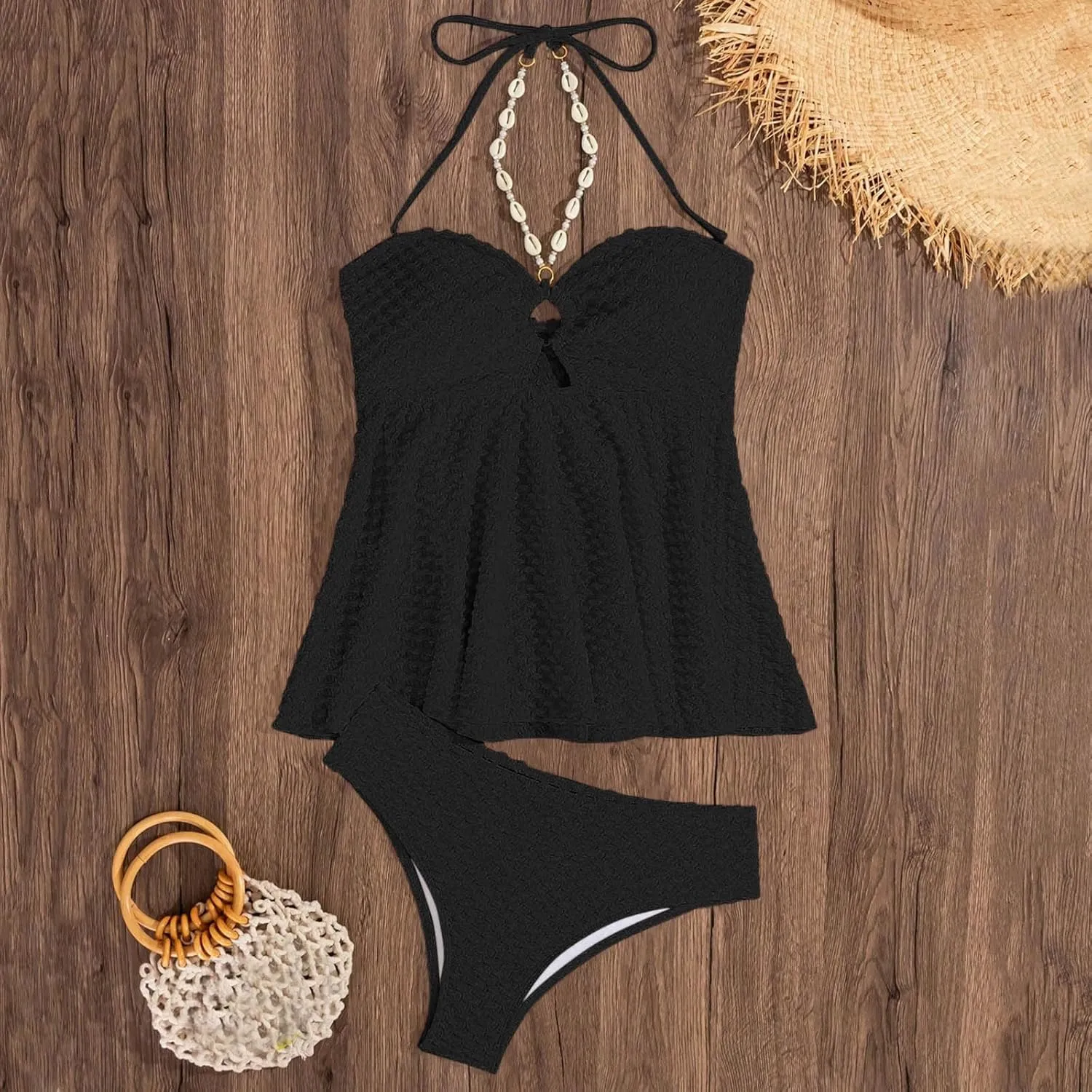 Women One Piece Swimsuits Scoop Neck Tummy Control Bathing Suit with Ruffled Straps Sexy Backless Beach Swimwear