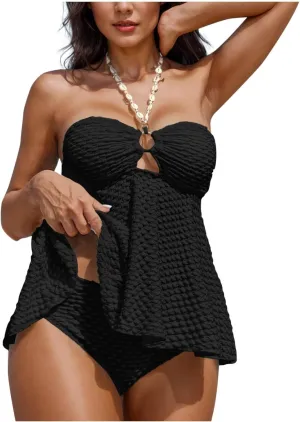 Women One Piece Swimsuits Scoop Neck Tummy Control Bathing Suit with Ruffled Straps Sexy Backless Beach Swimwear