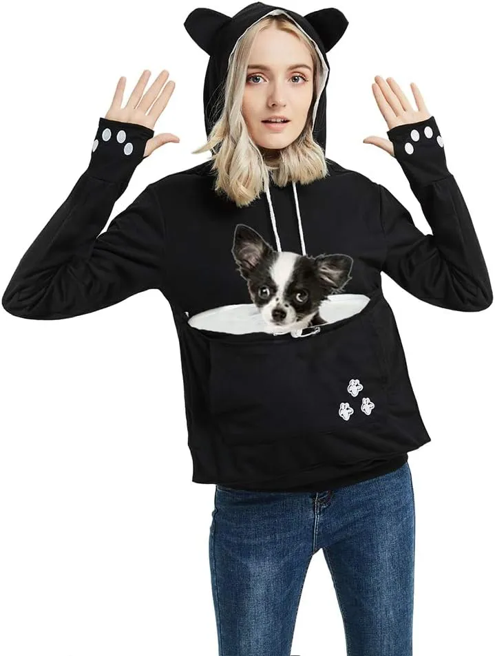 Women Pet Carrier Sweater Puppy Kitten Pouch Hoodies Long Sleeve Plus Size Tops