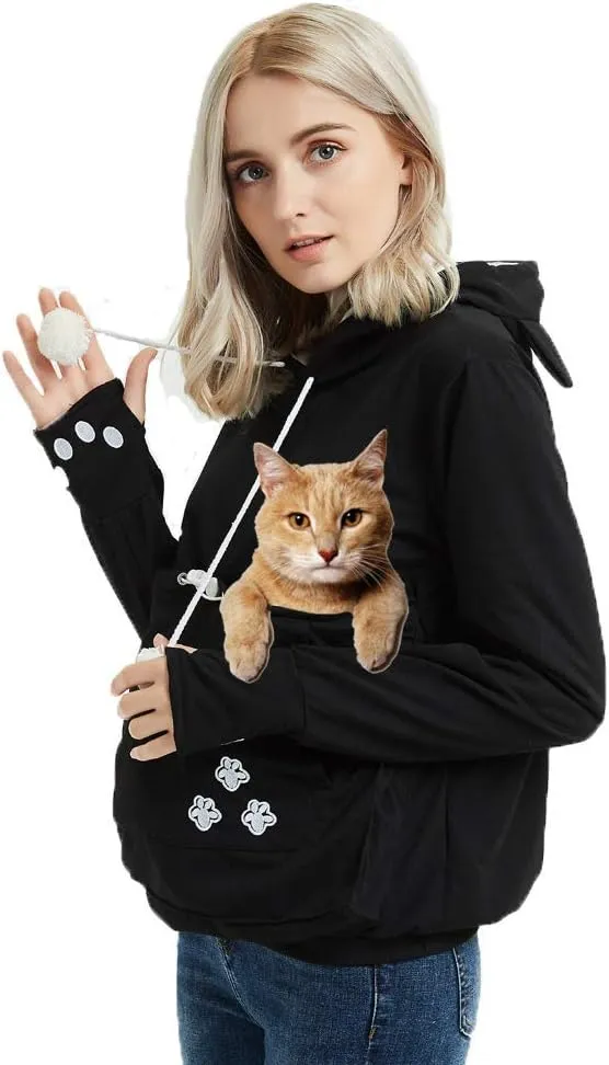 Women Pet Carrier Sweater Puppy Kitten Pouch Hoodies Long Sleeve Plus Size Tops