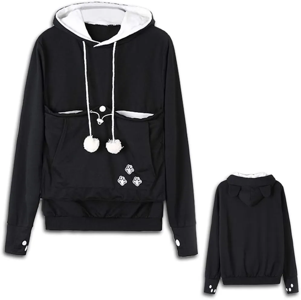 Women Pet Carrier Sweater Puppy Kitten Pouch Hoodies Long Sleeve Plus Size Tops