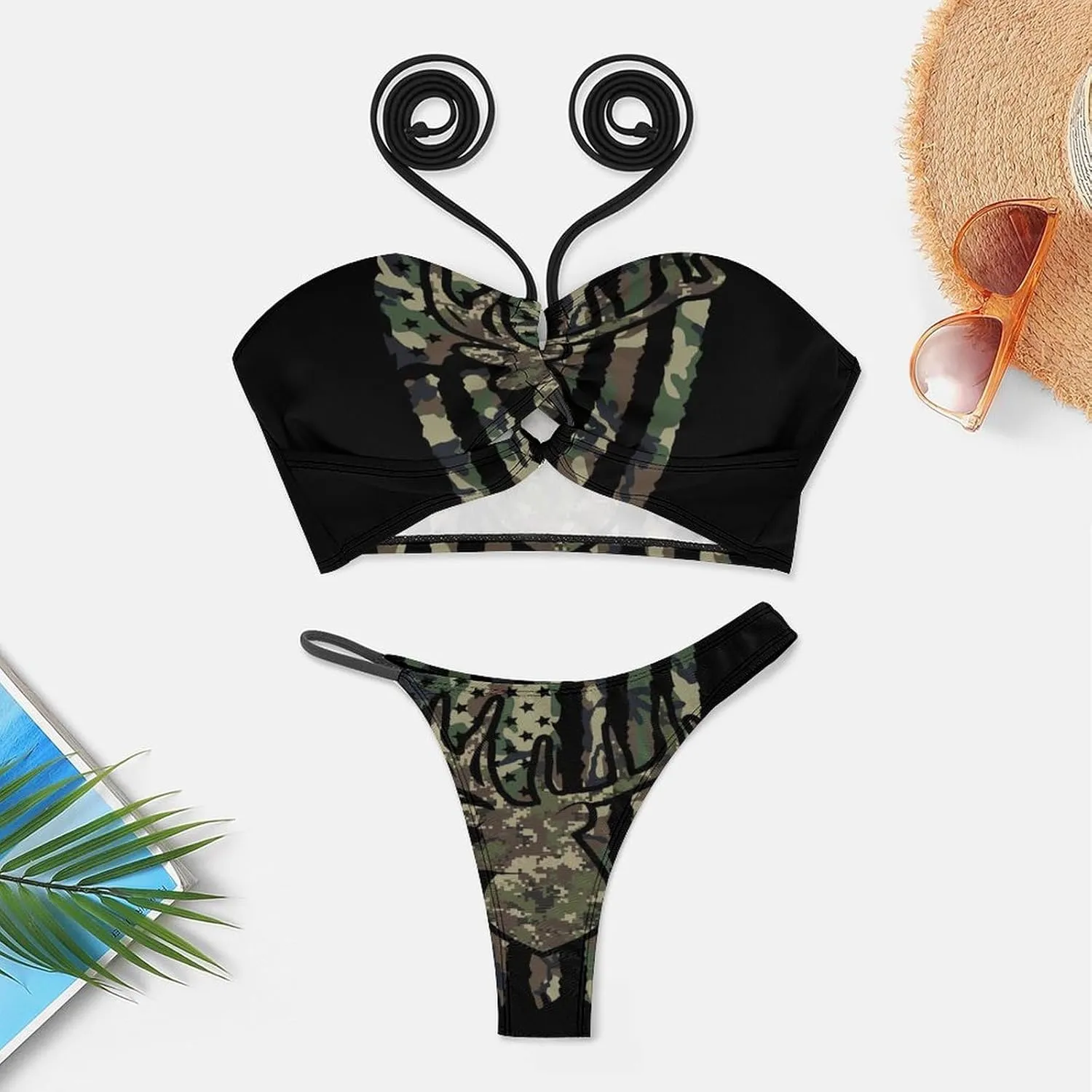 Women Sexy Triangle Bathing Two Pieces High Waist Triangle Swimsuit Bikini Set