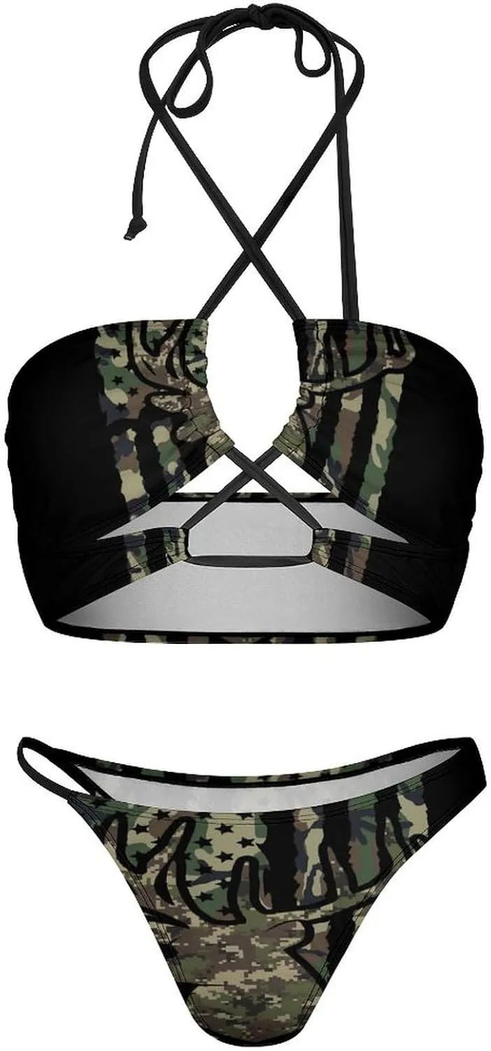 Women Sexy Triangle Bathing Two Pieces High Waist Triangle Swimsuit Bikini Set