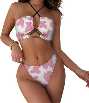 Women Sexy Triangle Bathing Two Pieces High Waist Triangle Swimsuit Bikini Set