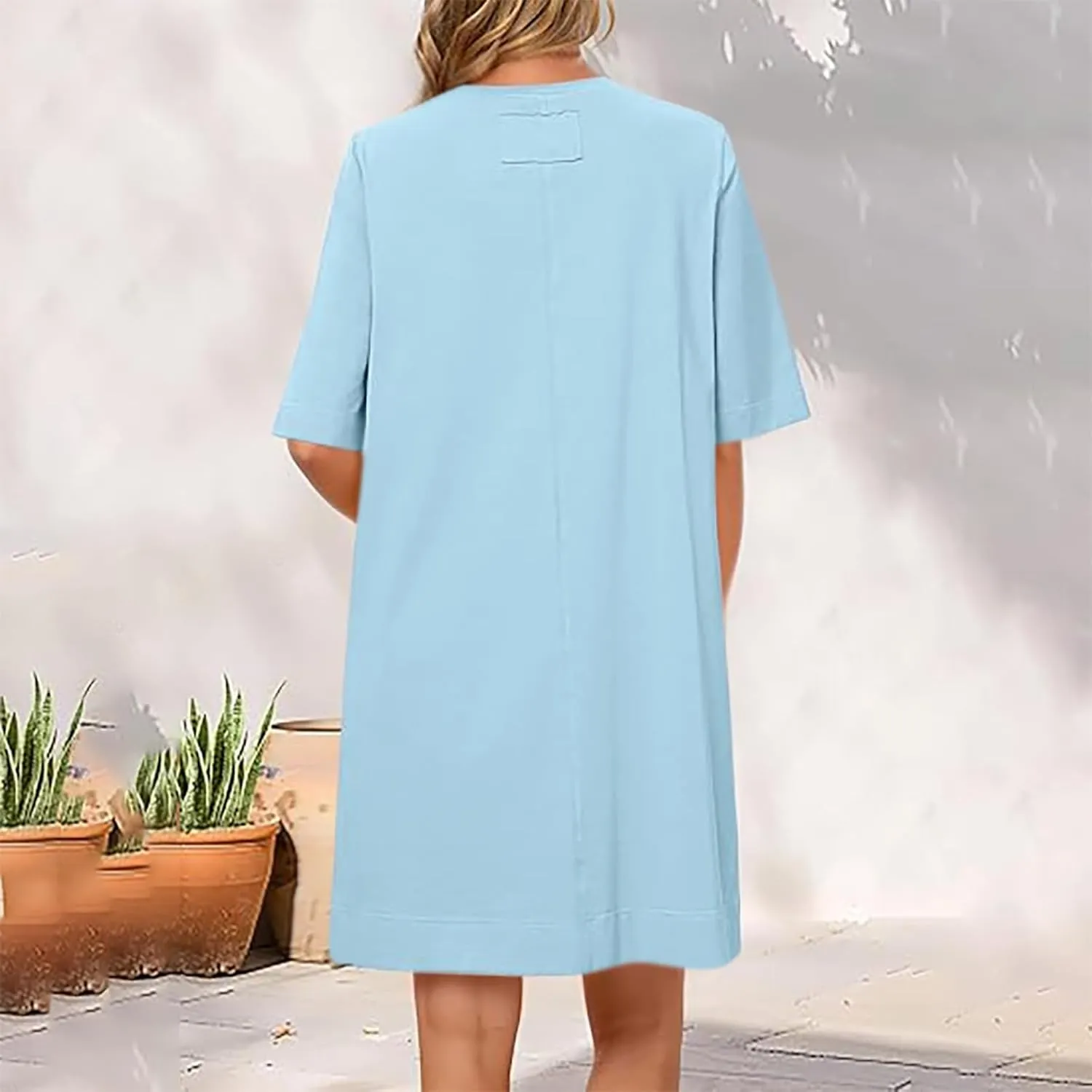 Women Short Sleeve Baggy T-Shirt Dresses, Summer Spring Round Neck Beach Cover ups, Plain Shift Dress Loose Fit