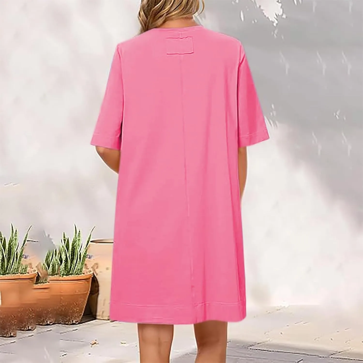 Women Short Sleeve Baggy T-Shirt Dresses, Summer Spring Round Neck Beach Cover ups, Plain Shift Dress Loose Fit