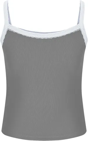 Women Strappy Square Neck Crop Tank Tops, Summer Sleeveless Slim Fit Lace Trim Trendy Clothes Going Out Casual Shirts