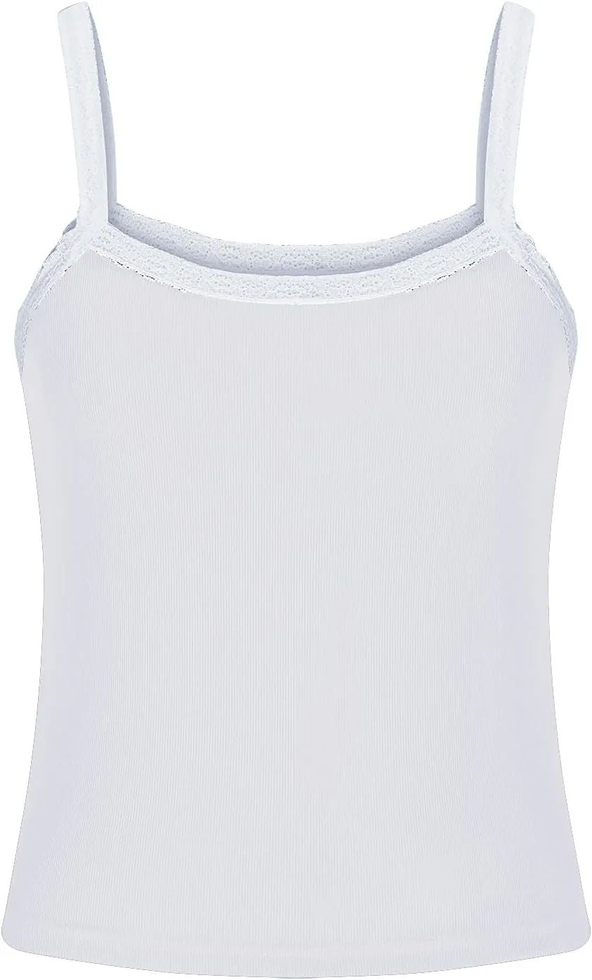 Women Strappy Square Neck Crop Tank Tops, Summer Sleeveless Slim Fit Lace Trim Trendy Clothes Going Out Casual Shirts