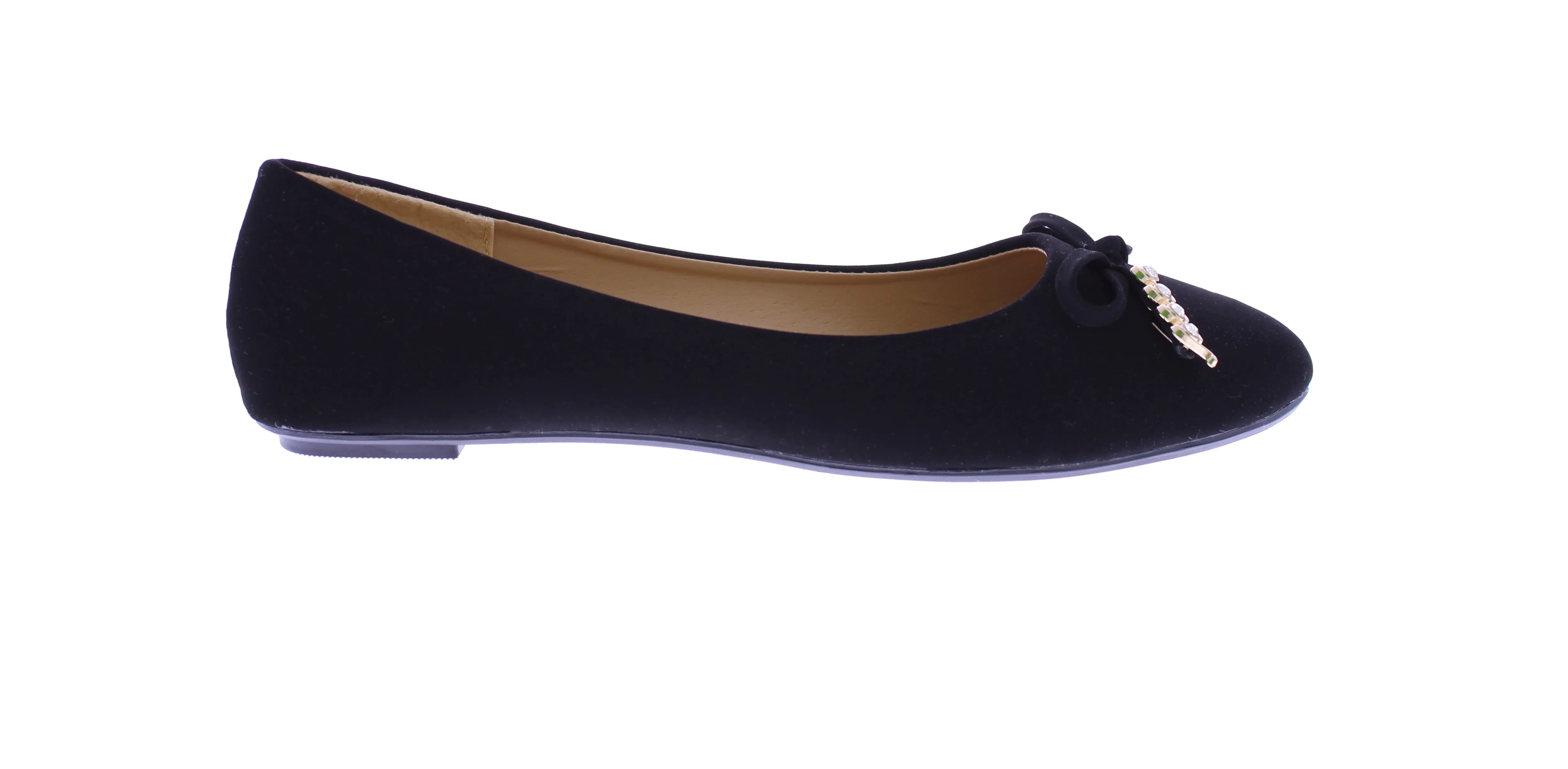 Women Suede Ballerina with Embellished Bow