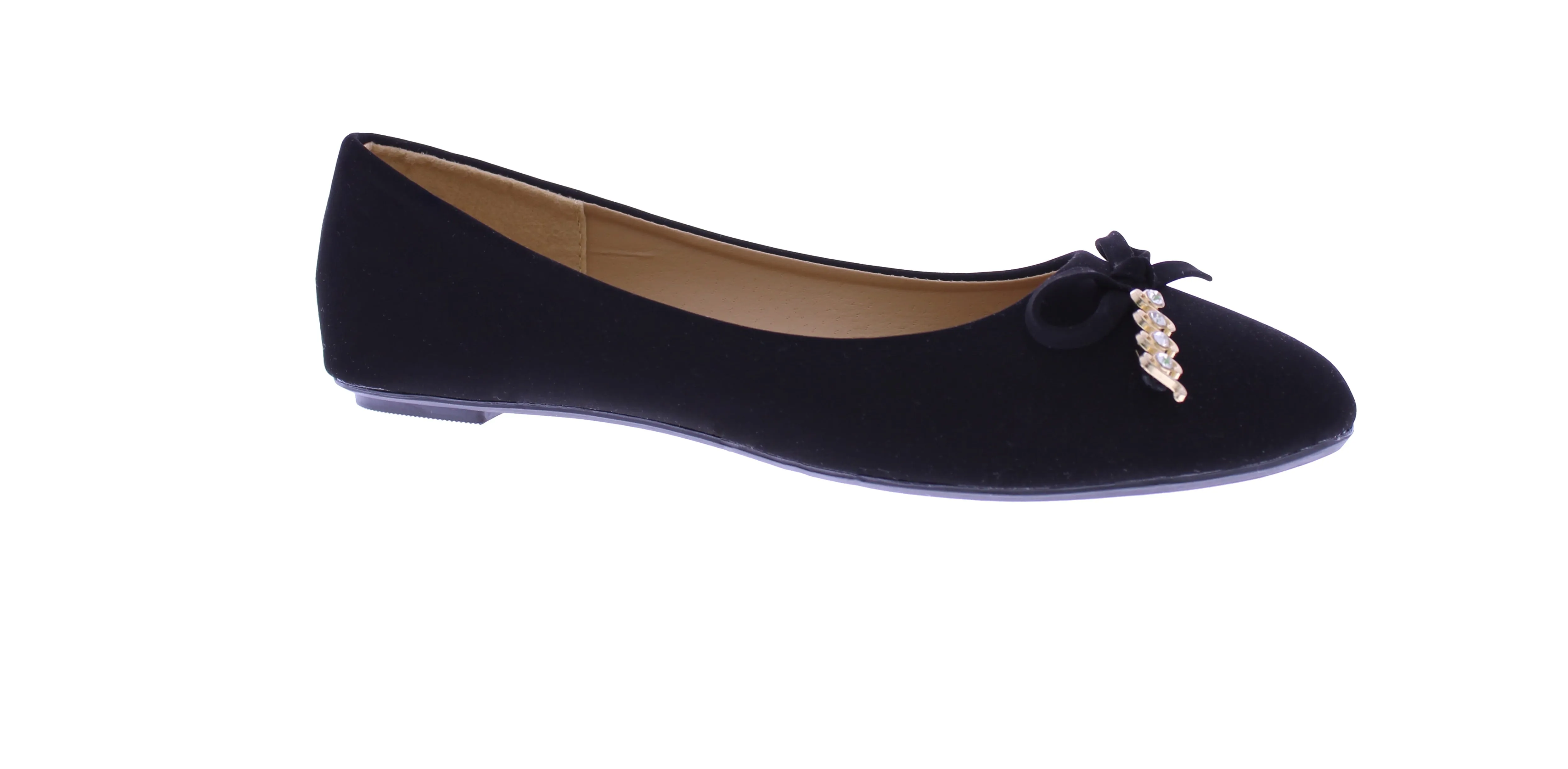 Women Suede Ballerina with Embellished Bow