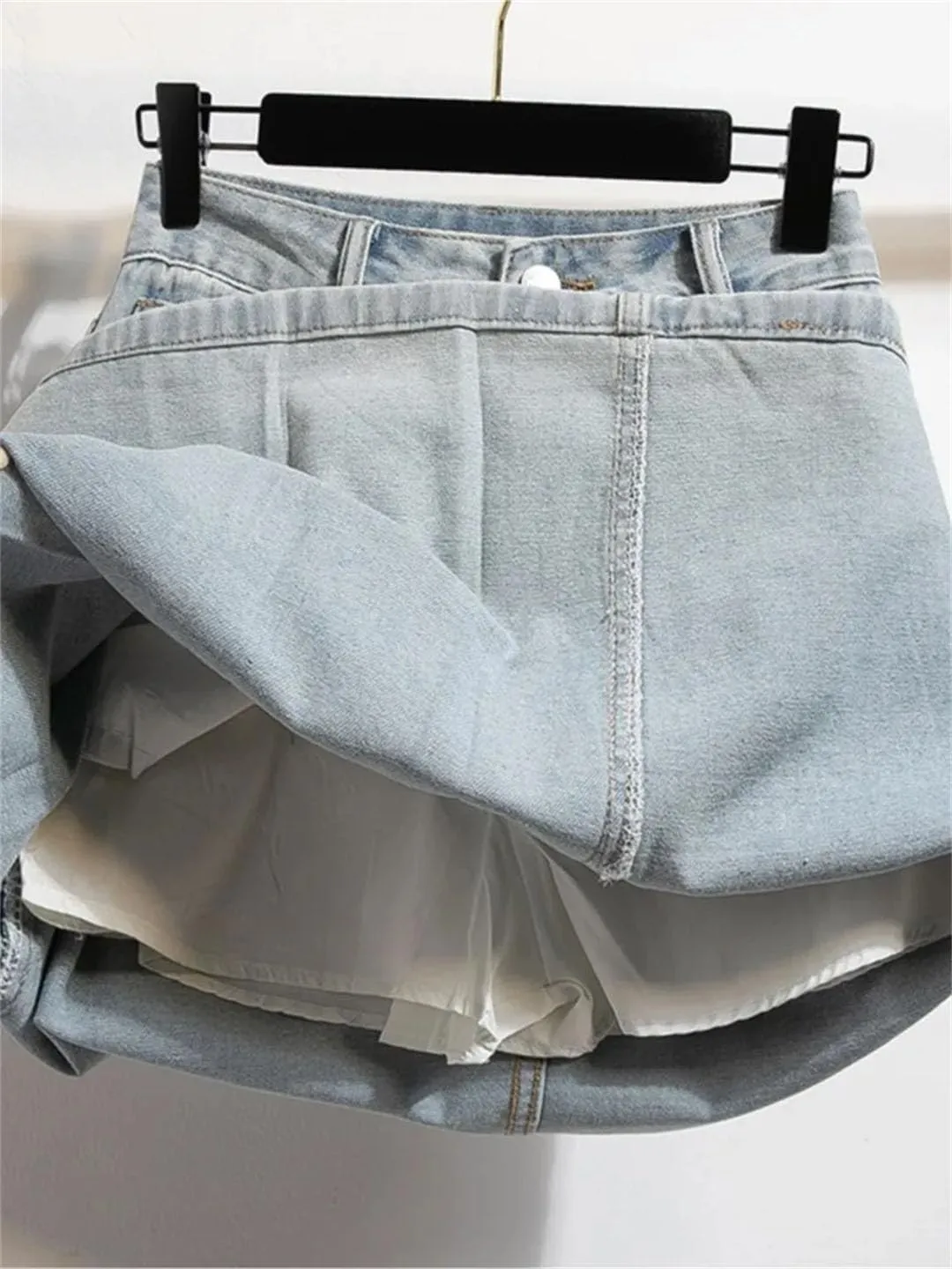 Women Summer A-Line Mini Denim Skirts Irregular Patchwork Fashion Ruffle Pleated Skirts High Waist Skirts