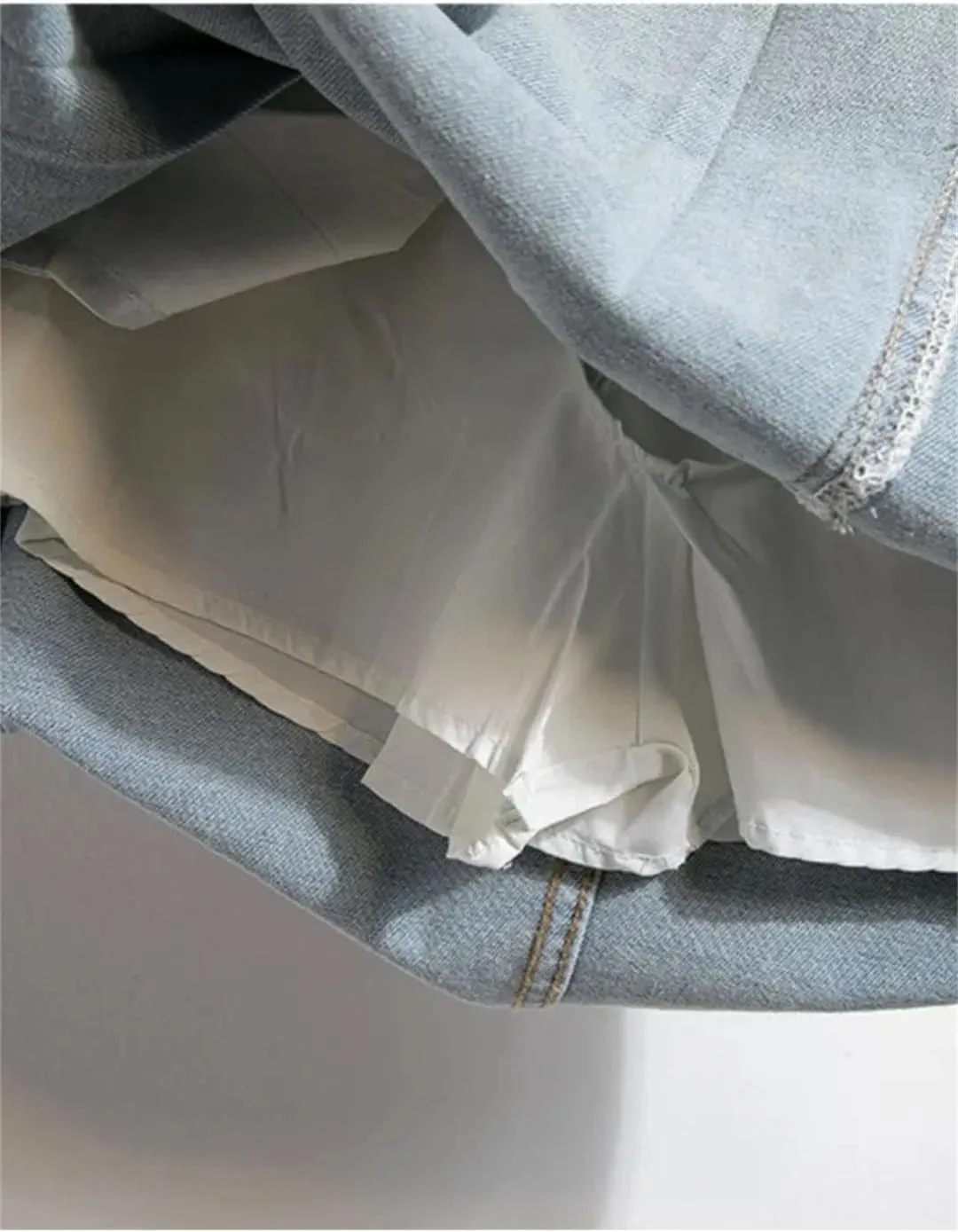 Women Summer A-Line Mini Denim Skirts Irregular Patchwork Fashion Ruffle Pleated Skirts High Waist Skirts