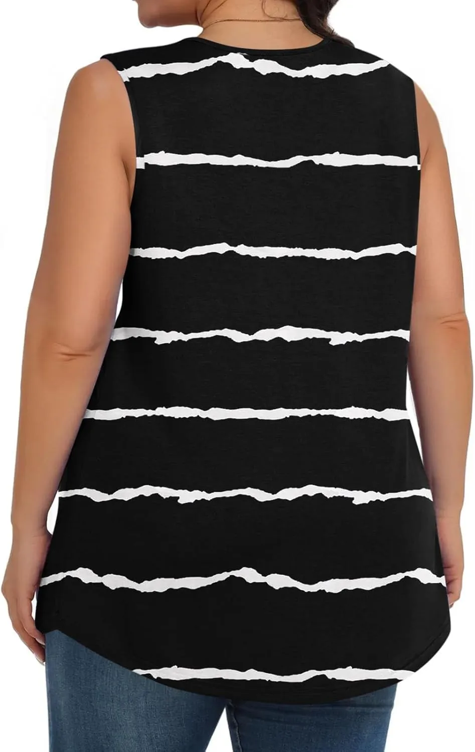 Women Summer Plus Size Loose Tank Tops, Fashion Striped Print Sleeveless Casual Shirts Comfy Breathable Vacation Clothes