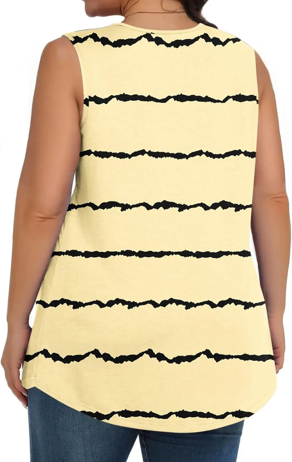 Women Summer Plus Size Loose Tank Tops, Fashion Striped Print Sleeveless Casual Shirts Comfy Breathable Vacation Clothes