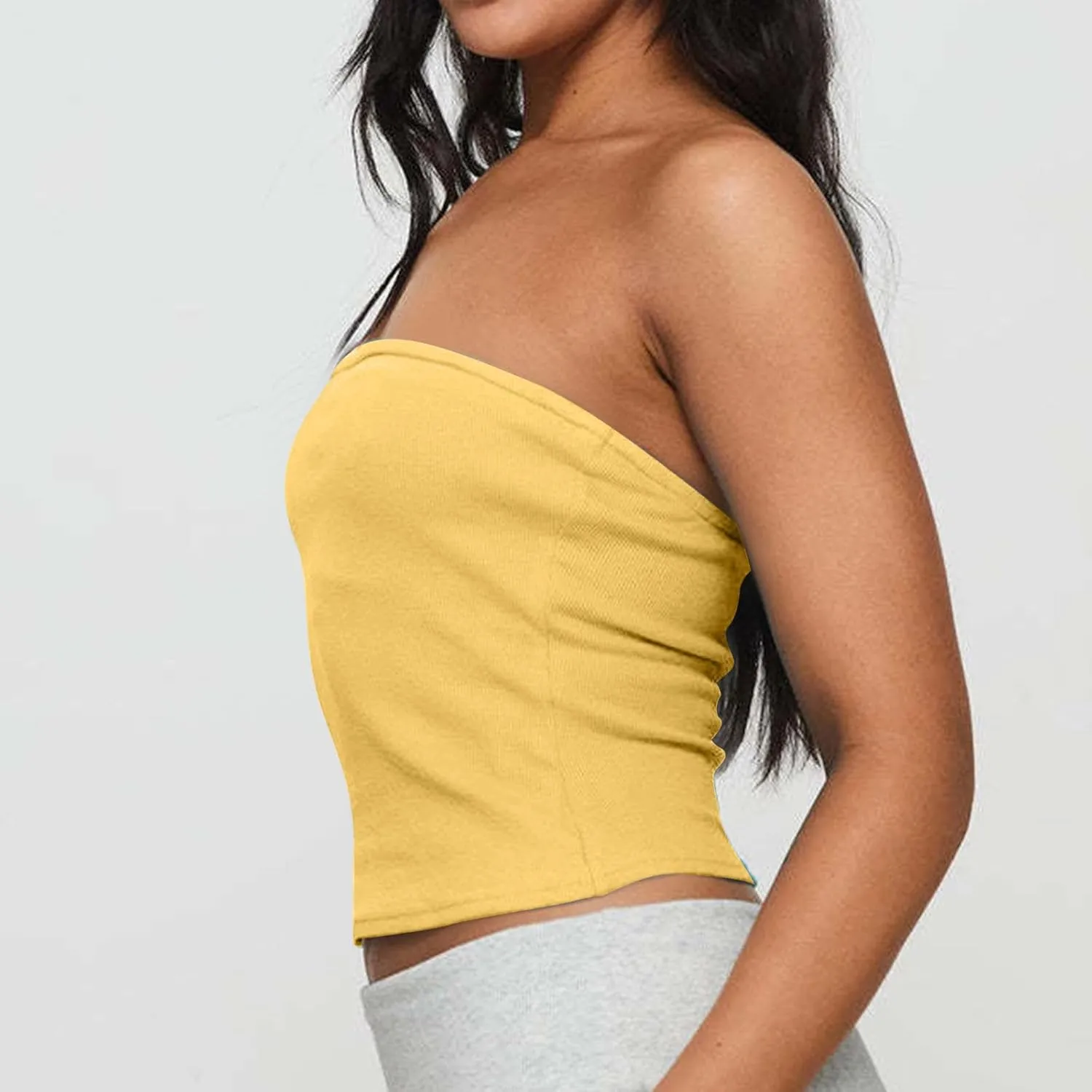 Women Summer Ribbed Knit Crop Tube Top, Elastic Slim Summer Going Out Trendy Clothes Strapless Breathable Basic Bustier