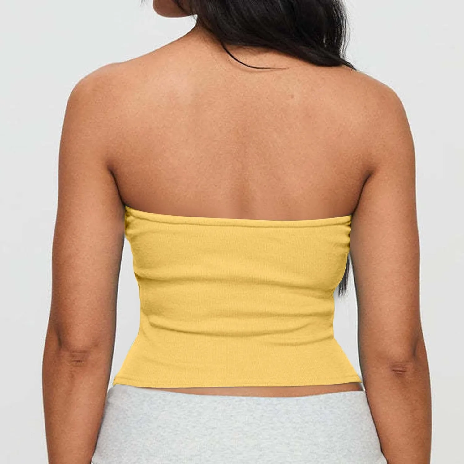 Women Summer Ribbed Knit Crop Tube Top, Elastic Slim Summer Going Out Trendy Clothes Strapless Breathable Basic Bustier