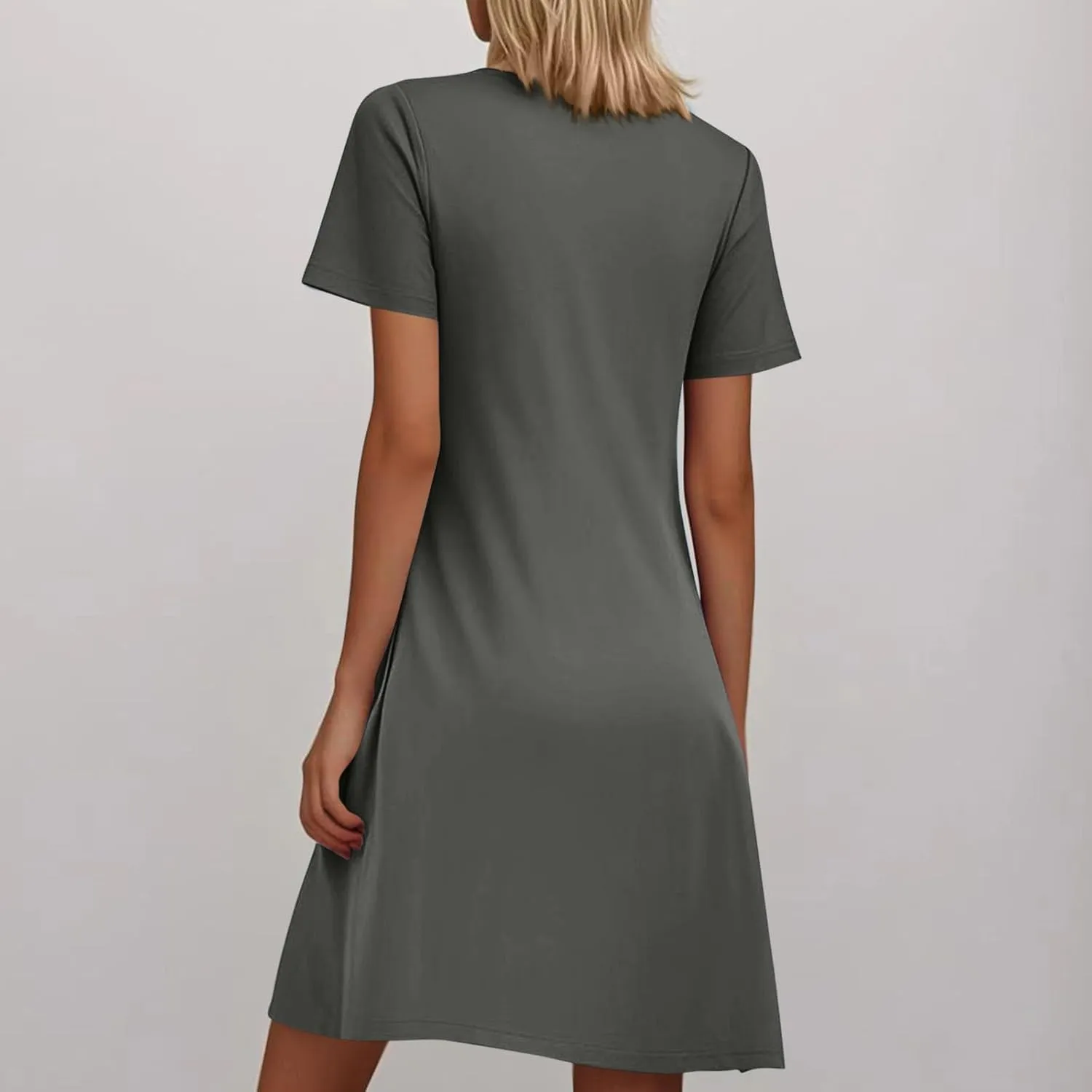 Women Summer T-Shirt Dresses Short Sleeve Pleated Front Swing A Line Dress Short Sleeve Causal Beach Vacation Dresses