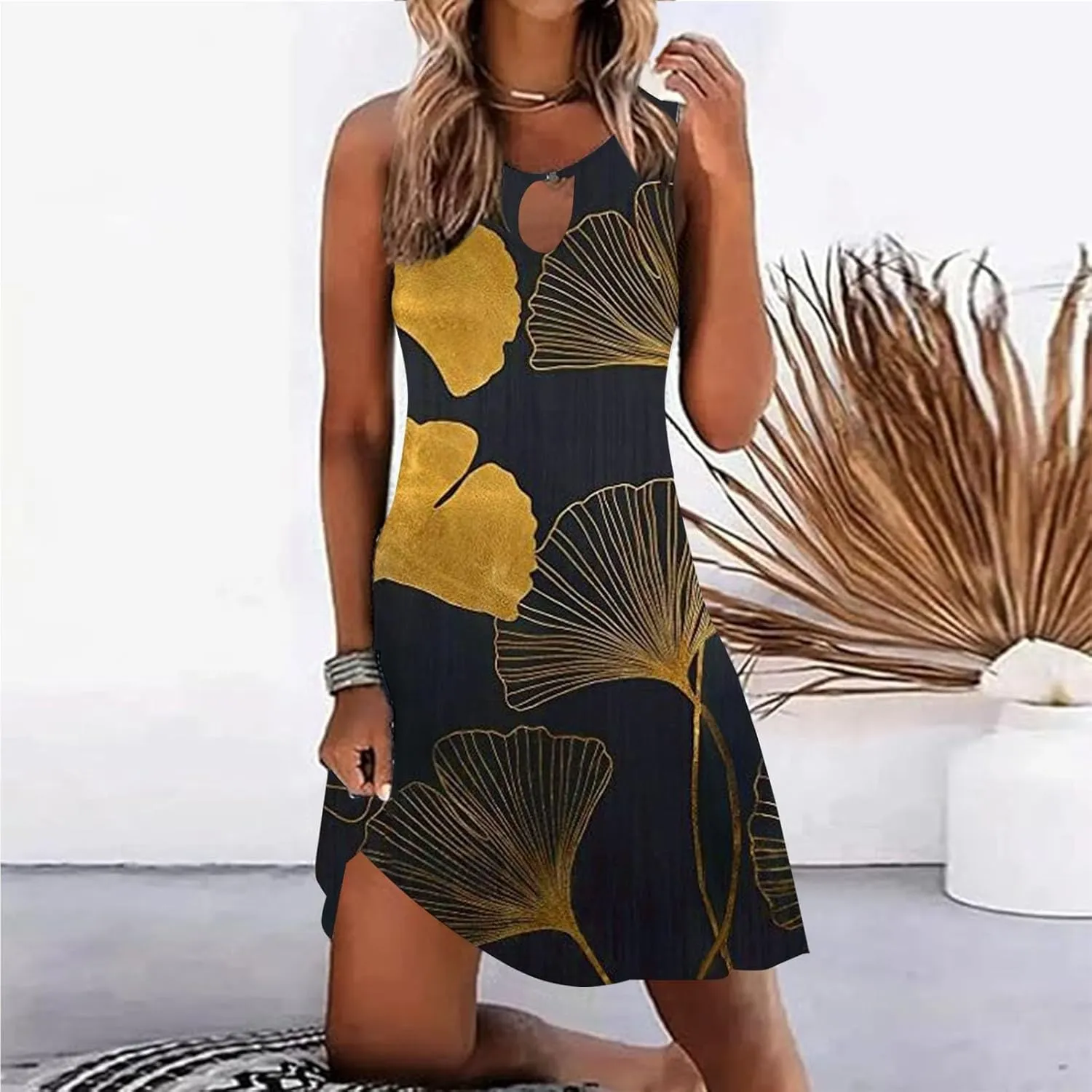 Women Sundresd Sun Dresses for Women 2025 Vacation Beach Casual Summer Sundresses Sleeveless Tank Short Boho Dress