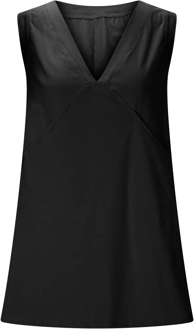 Women Tank Tops Summer Deep V Neck Sleeveless Ruched Side Slit Shirts Casual Fashion Loose Fit Athletic Gym Blouse