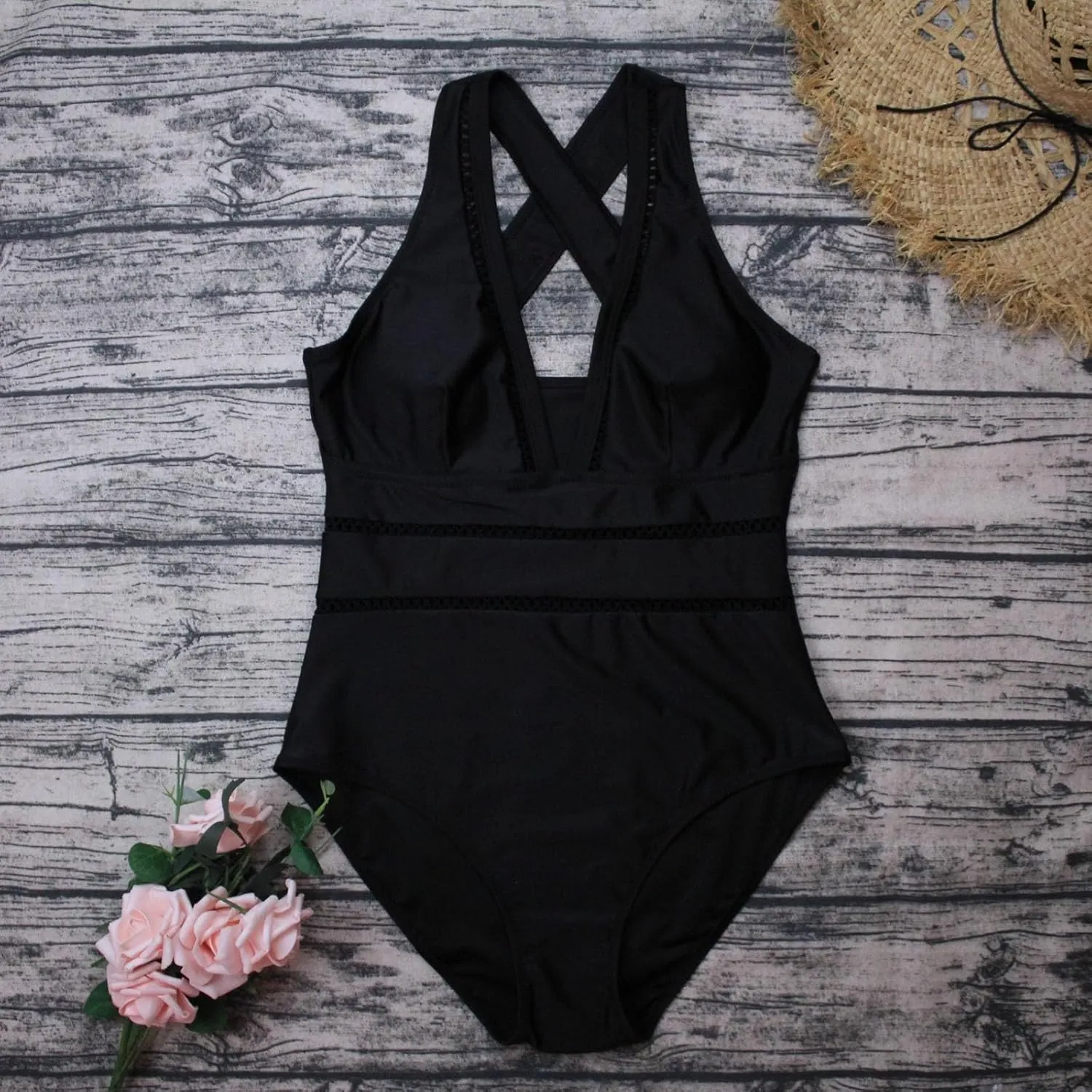 Women V Neck Backless Bathing Suits Sleeveless Tummy Control Swimwear Seamless Mesh One Piece Swimwear