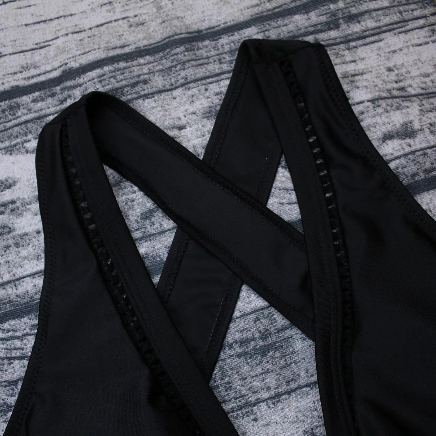 Women V Neck Backless Bathing Suits Sleeveless Tummy Control Swimwear Seamless Mesh One Piece Swimwear