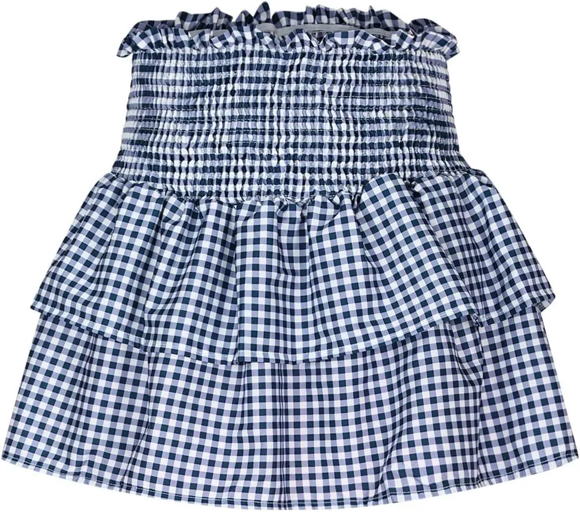 Women Y2k Plaid Ruffle Mini Skirt Smocked Waist Pleated Tiered Short Skirt Spring Summer A-line Skirt Streetwear