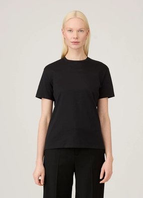 Women's Boy Fit T-shirt in Black Timeless Comfort Wear Women's Boy Fit T-shirt in Black Reinforced Shoulder Smart Wear