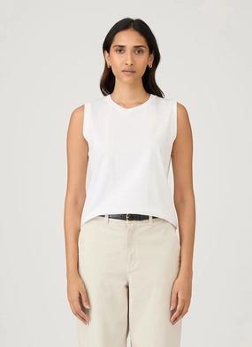 Women's Boy Fit Tank in White Wear Resistant Yarn Women's Boy Fit Tank in White Adjustable Fit Light and Soft
