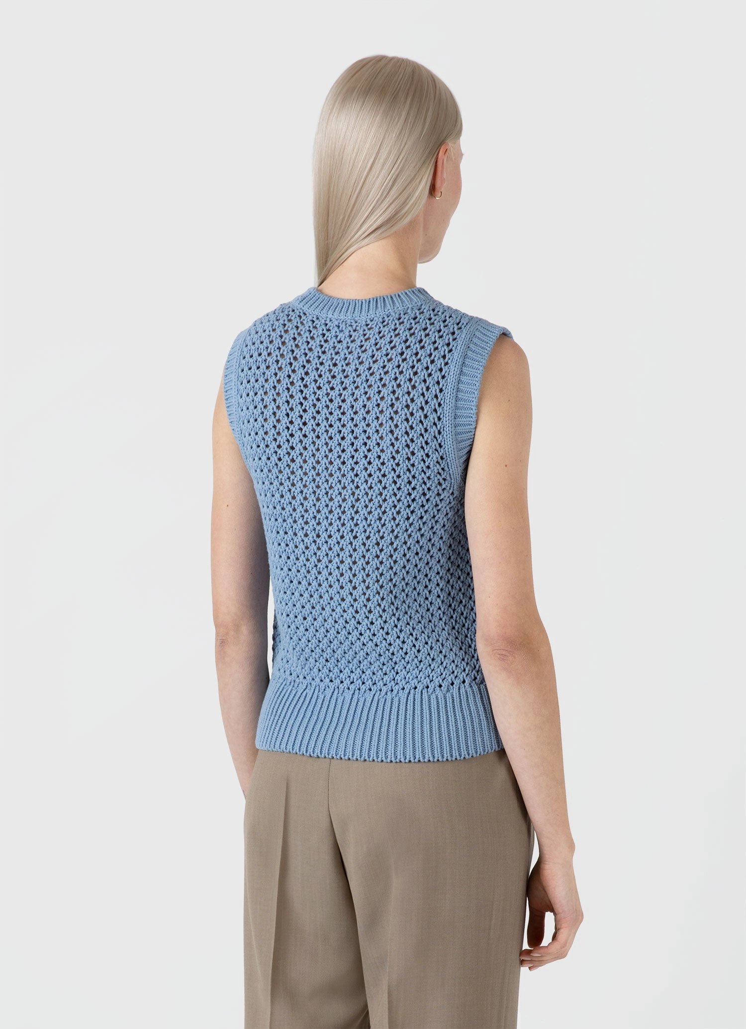 Women's Chunky Cotton Stitch Vest in Light Blue Turtle Neck Variant No Fuss