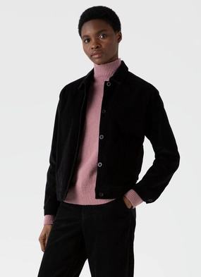 Women's Corduroy Boxy Jacket in Black Wind Shield Women's Corduroy Boxy Jacket in Black Multi Pocket Style cold