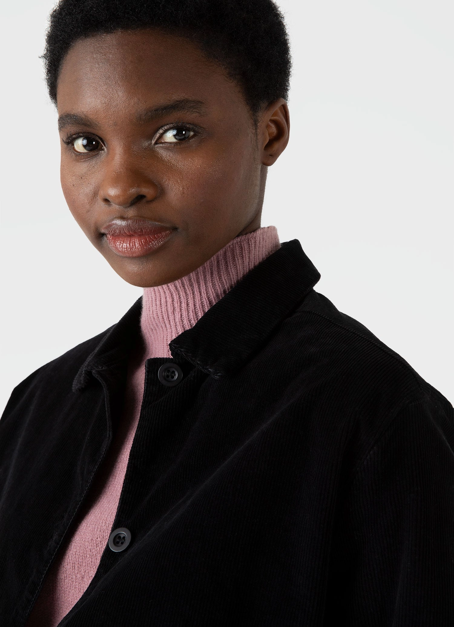 Women's Corduroy Boxy Jacket in Black Dry