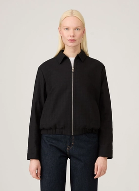 Women's Cotton Raffia Bomber Jacket in Black Car seat cover Stretchable Fabric Windproof Shield Women's Cotton Raffia Bomber Jacket in Black