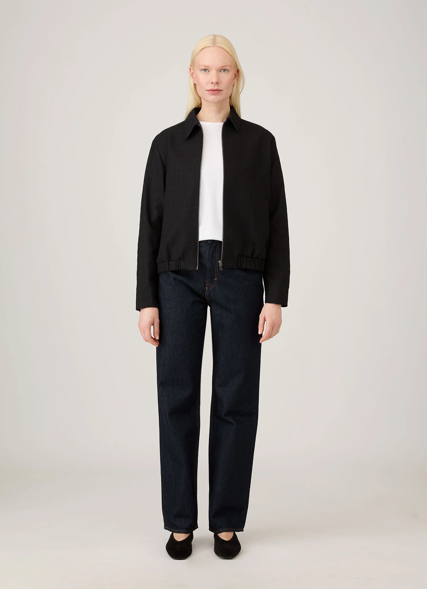 Women's Cotton Raffia Bomber Jacket in Black Softshell Technology